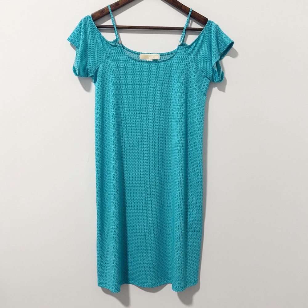 Michael Michael Kors Midi Dress Womens Size XS Turquois‎ Off-Shoulder Flower